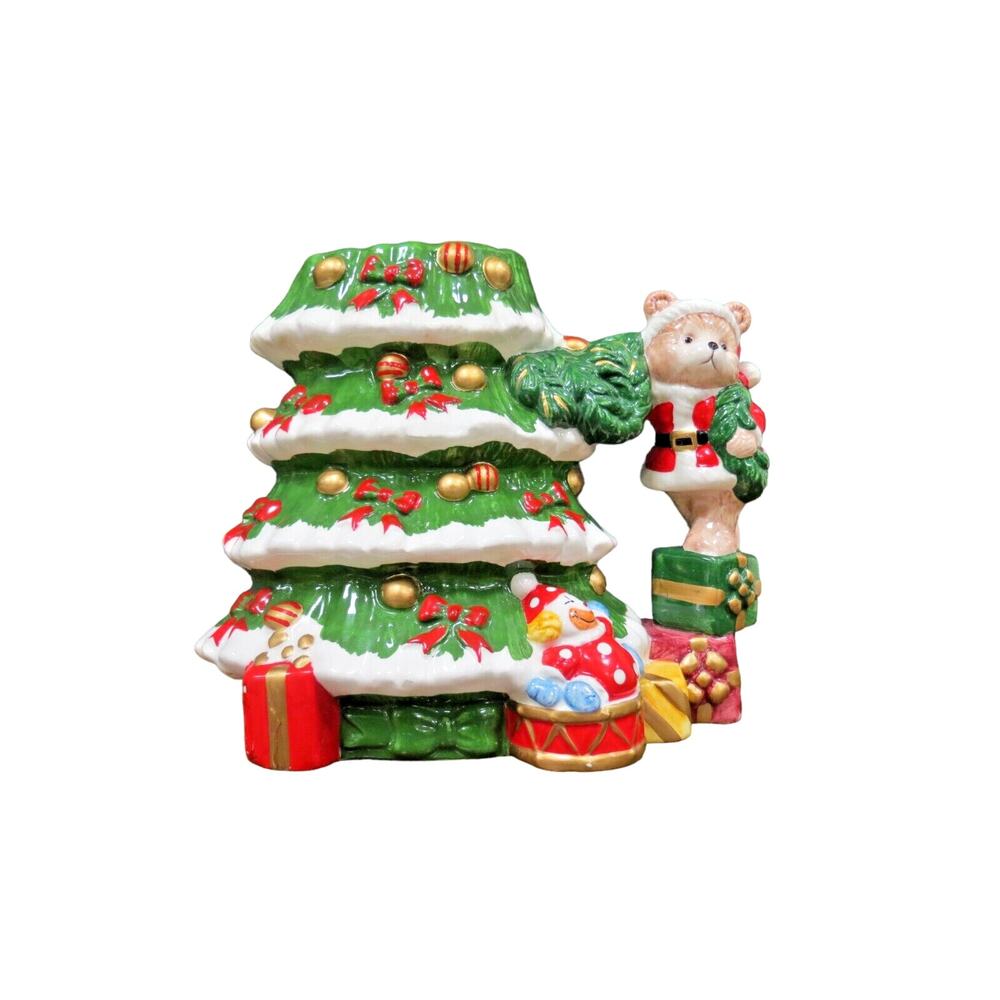 World Bazaars Inc Christmas Pitcher - Hand Painted Ceramic Tree W/ Bear Handle